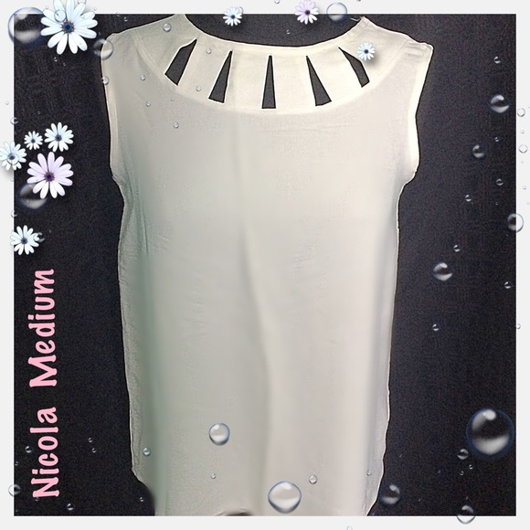 NICOLA Tops - Nicola White Cut Out Neckline Sleeveless Top